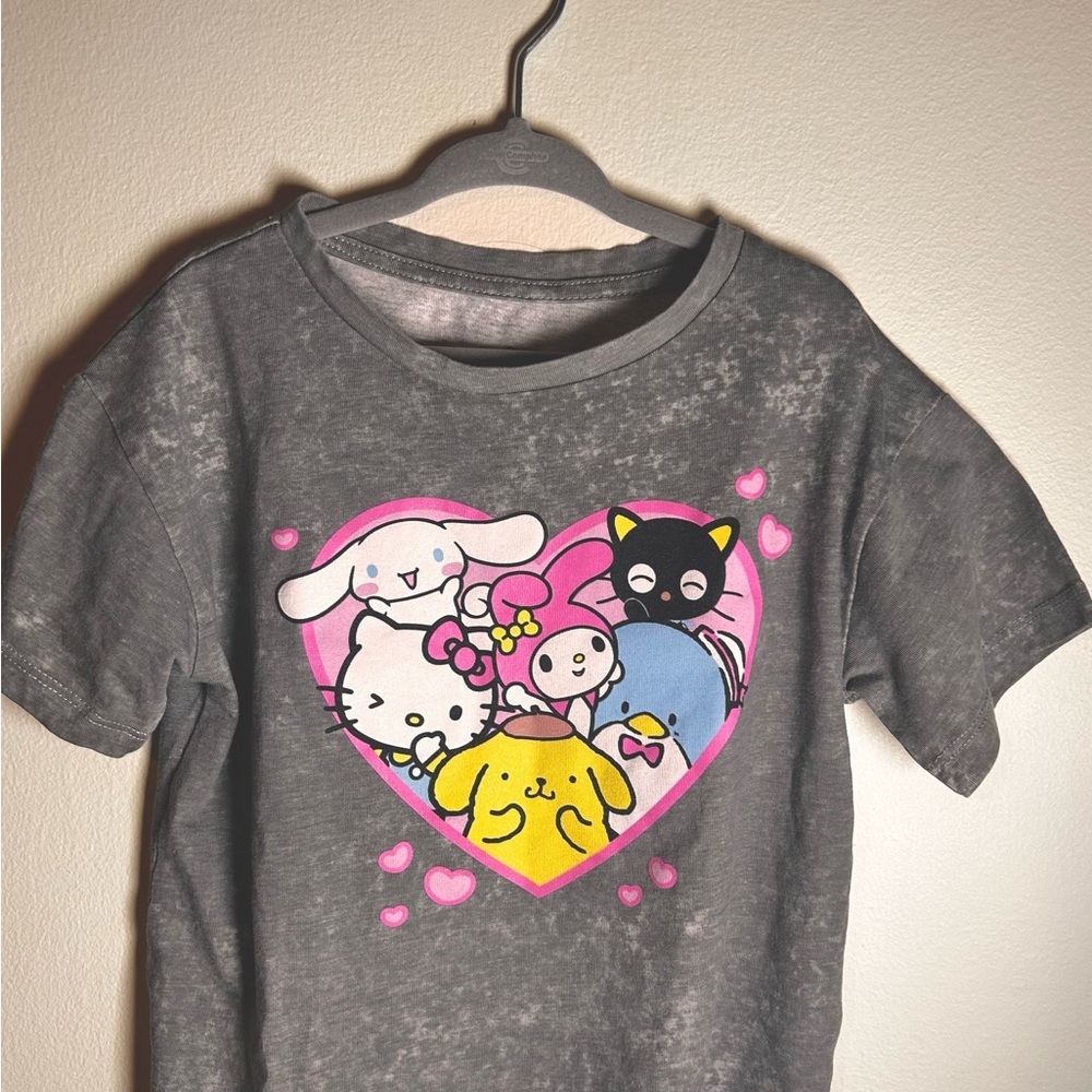 Kids Graphic Hello Kitty Tee with Cute Characters - Gray & Pink